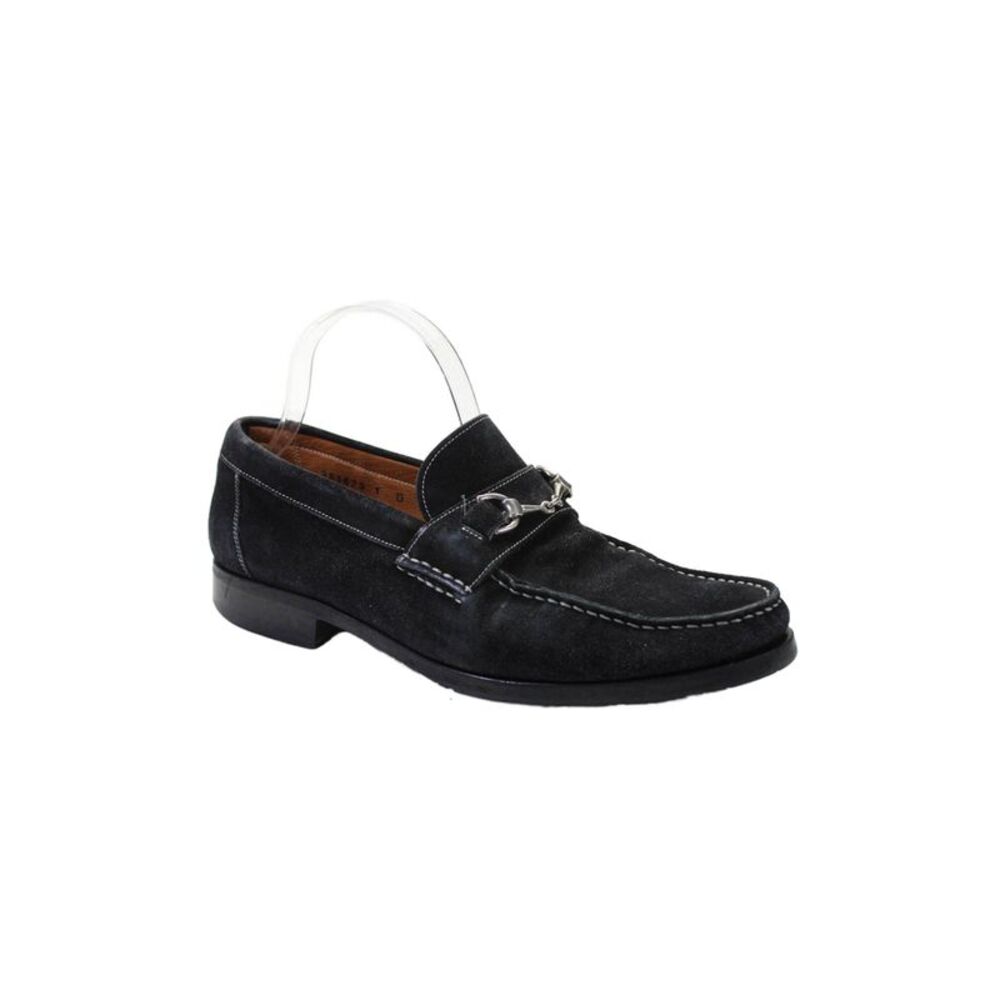 Santoni Mens Suede Silver Tone Horsebit Slide On Loafers Black Size 8 D LL19LL